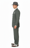 Men’s 1920s Gray Zoot Suit – 4 Buttons Gangster Wide Lapel Long Jacket 3-Piece Suit in Grey Color Classic Fit Pleated Pants