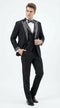 Mens Black and White Lapel Tuxedo Suit – Black Formal Tuxedo with White Pattern Lapel for Wedding, Prom and Evening Events