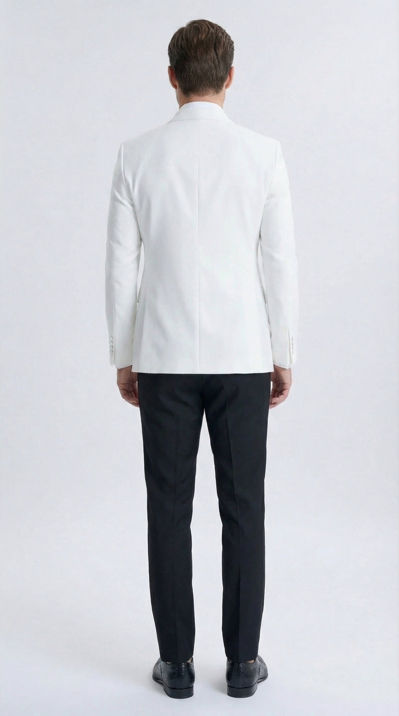 Mens White Double Breasted Dinner Jacket with Black Pants – Formal Tuxedo Set