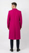 Hot pink men's overcoat. Wool blend, long with straight silhouette. Notch collar, tailored fit. Single rear vent.