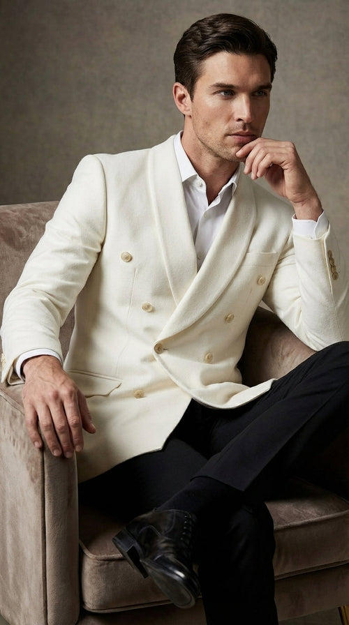 Mens Ivory Dinner Jacket Blazer – Elegant Ivory Cream Off White Formal Blazer Wedding Tuxedo Jacket Evening Wear