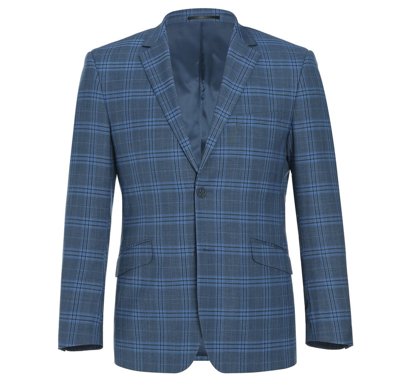 293-4 Men's 2-Piece Slim Fit Notch Lapel Stretch Windowpane Suit