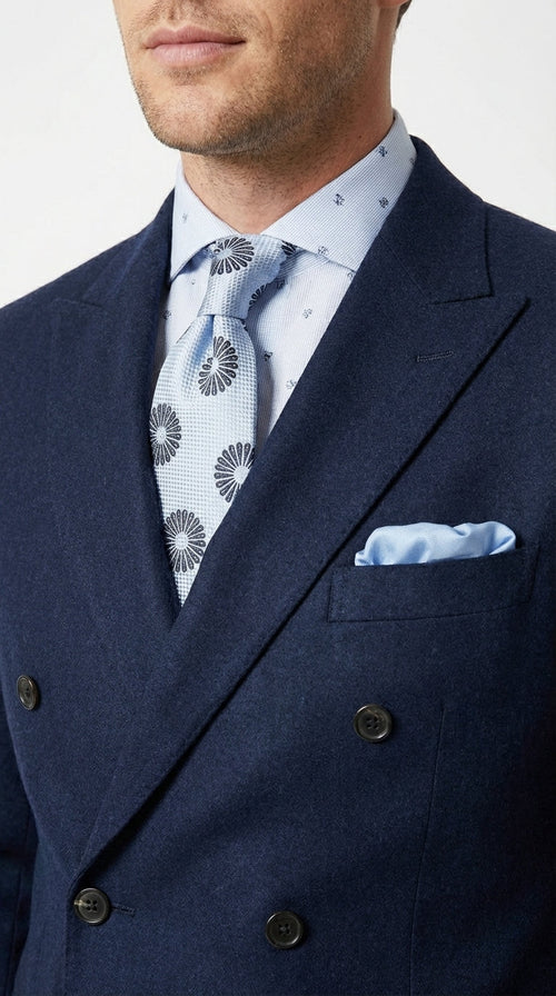 Mens Navy Blue Double Breasted Blazer – Classic Formal Suit Jacket for Business, Wedding, Office and Professional Wear