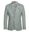 Light sage gray, half-canvas slim-fit blazer. Structured with notch lapels, front pockets, and a single-button closure. Textured, lightweight fabric with patterned lining and decorative pocket square.