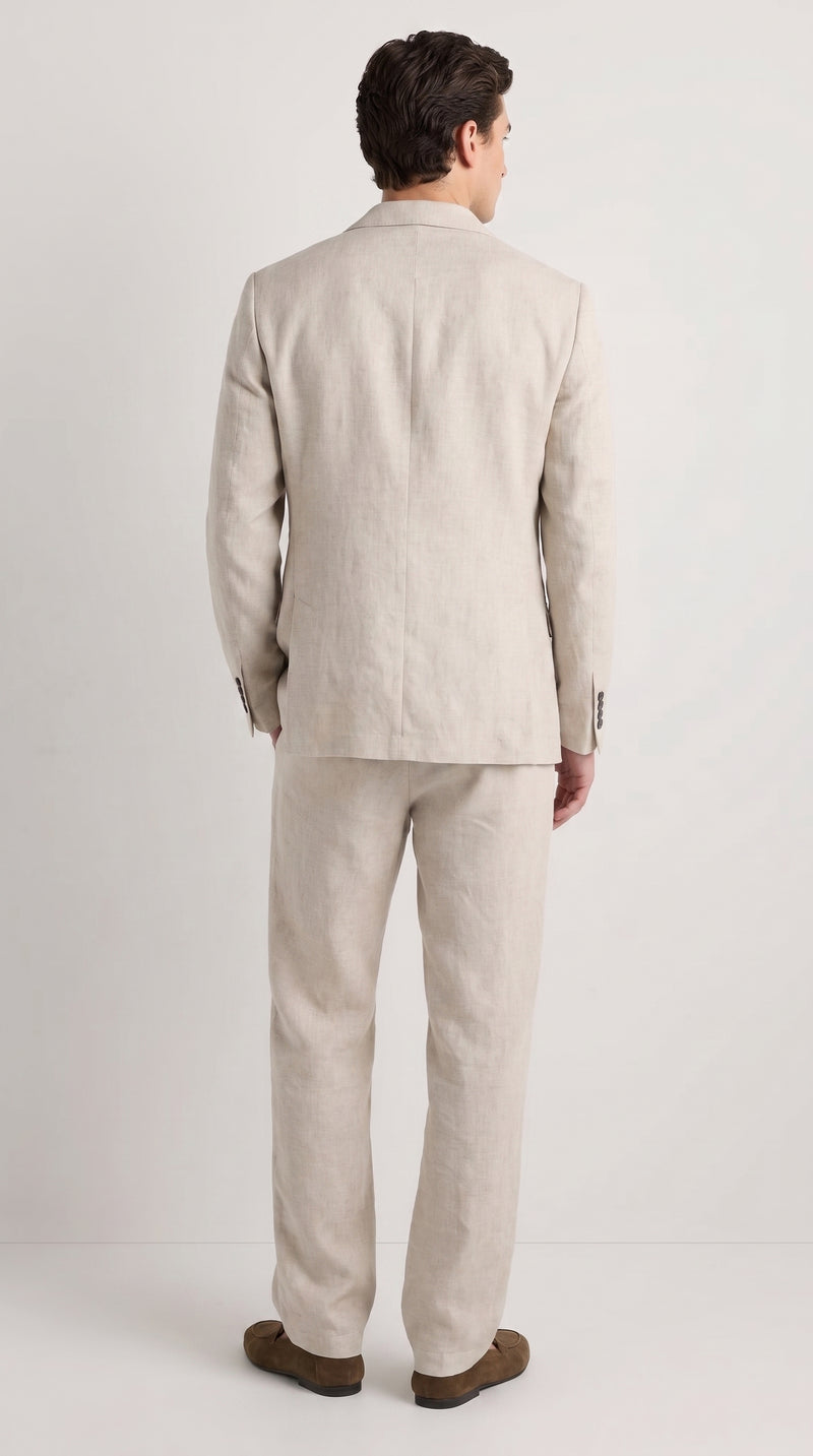 Men’s Informal Summer Suit, Light Beige Casual Linen Style Blazer and Pants Set