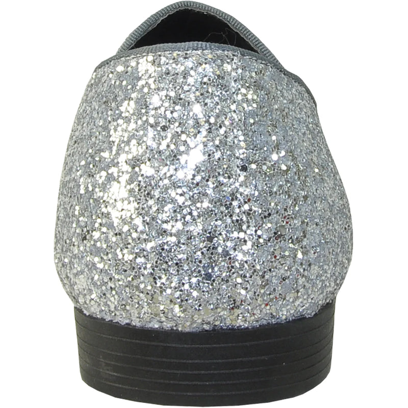 Bravo Mens Modern Glitter Sequin Prom Tuxedo Loafer in Silver Grey - Men's Dress Shoes