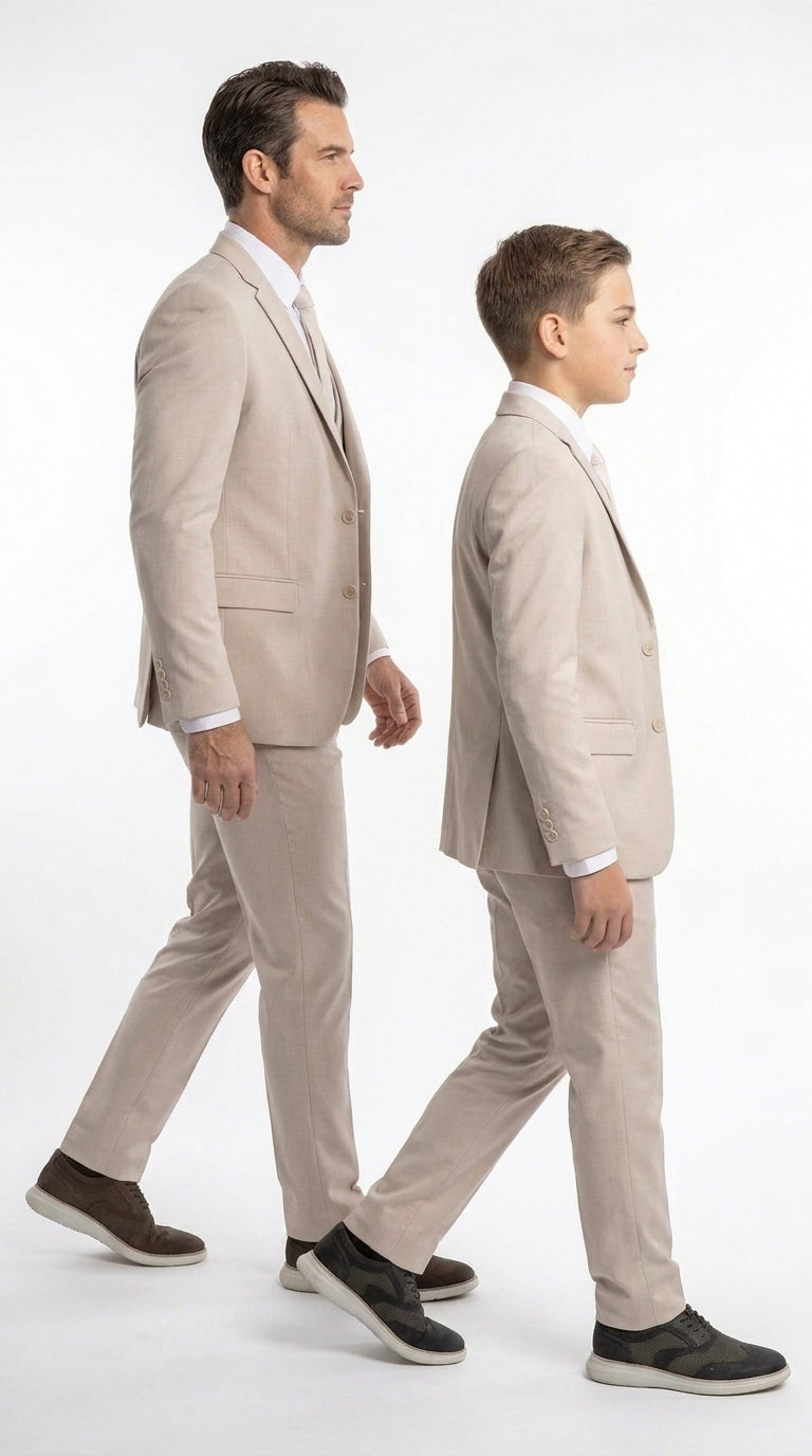Dad & Son Matching Beige 3-Piece Suits ā Father and Son Wedding Formal Suits in Tan Color