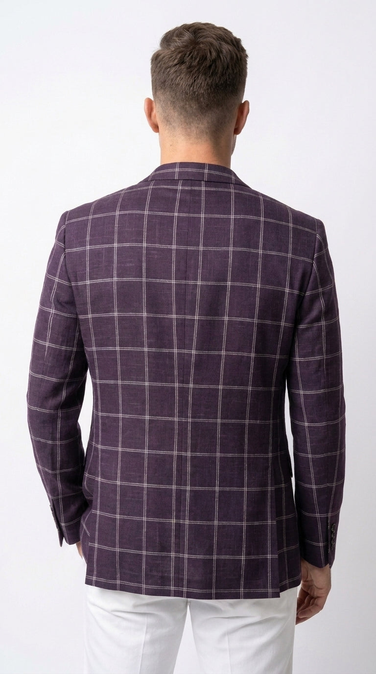 Men's Purple Windowpane Sport Coat ā Classic Fit Plaid Blazer Jacket for Business, Wedding & Casual Wear