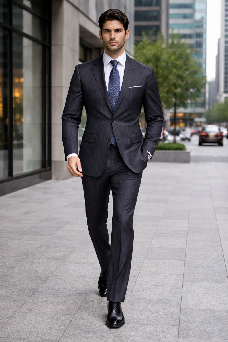 "Charcoal Grey 3-Button Classic Fit Men's Suit, 100% Wool"