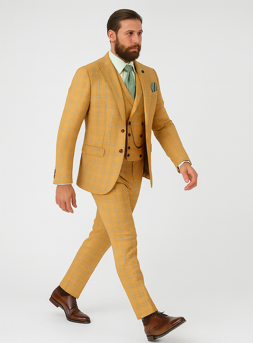 3 Piece Plaid Suit - Orange Mens Plaid Suit