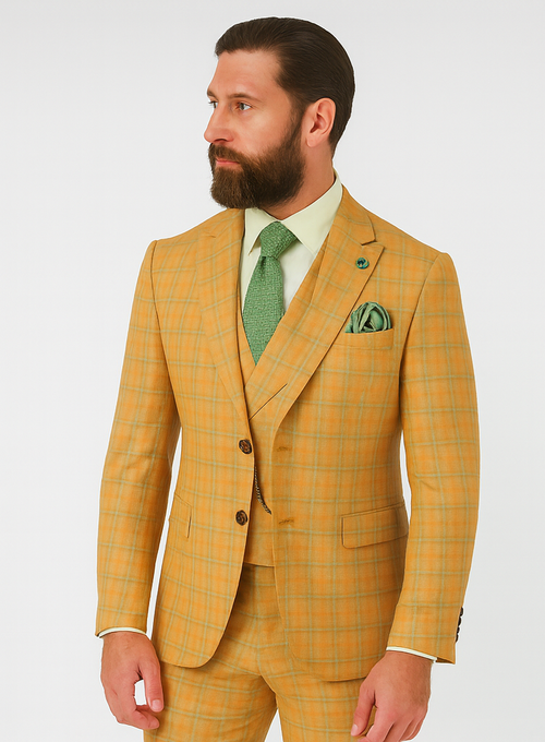 3 Piece Plaid Suit - Orange Mens Plaid Suit