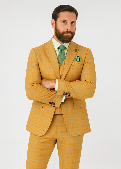 3 Piece Plaid Suit - Orange Mens Plaid Suit