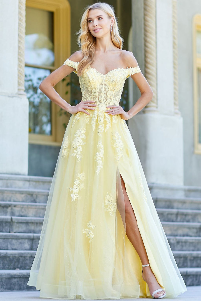 Adora Design 3002 Off Shoulder Glitter Applique A-Line Prom Dress