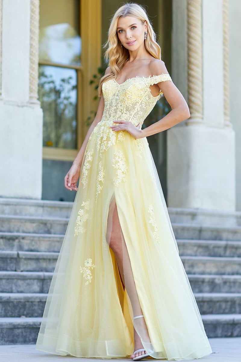 Adora Design 3002 Off Shoulder Glitter Applique A-Line Prom Dress