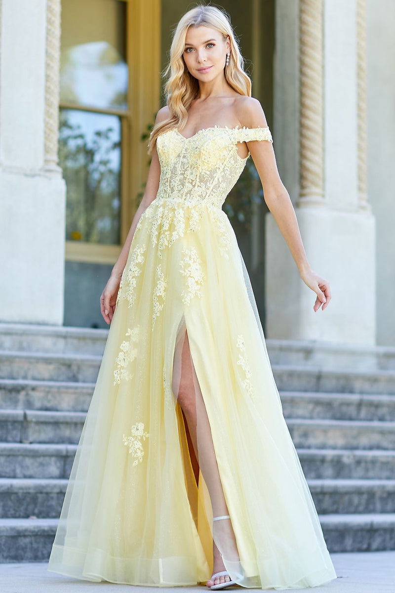 Adora Design 3002 Off Shoulder Glitter Applique A-Line Prom Dress
