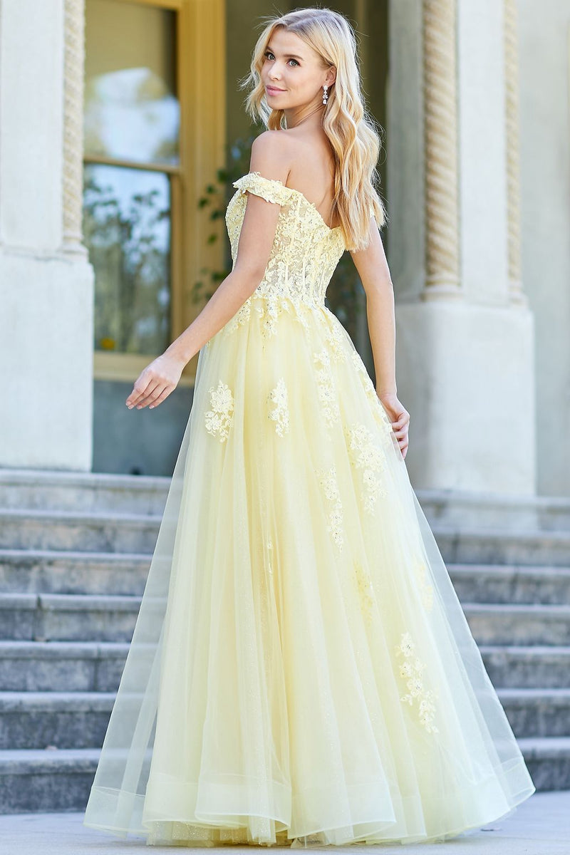 Adora Design 3002 Off Shoulder Glitter Applique A-Line Prom Dress
