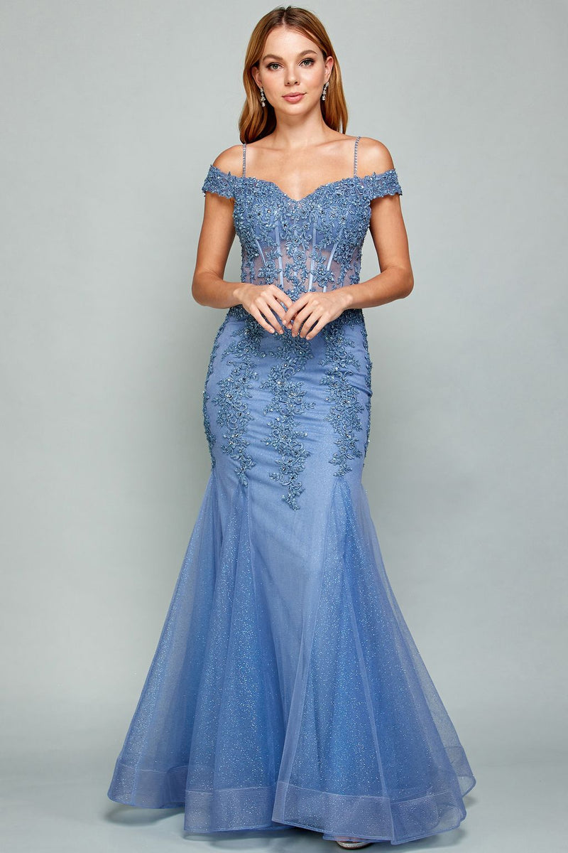 Adora Design 3005 Off Shoulder Beaded Lace Corset Prom Gown