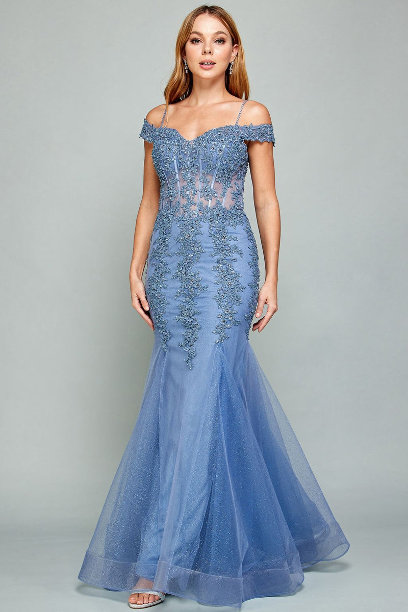 Adora Design 3005 Off Shoulder Beaded Lace Corset Prom Gown