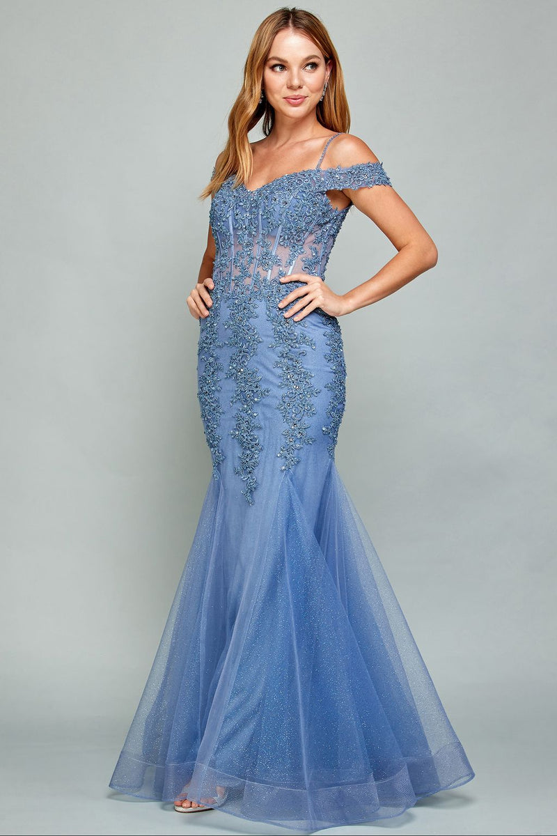 Adora Design 3005 Off Shoulder Beaded Lace Corset Prom Gown