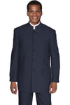 "Mandarin Pinstripe Suit - Men's 5 Button Navy Style"