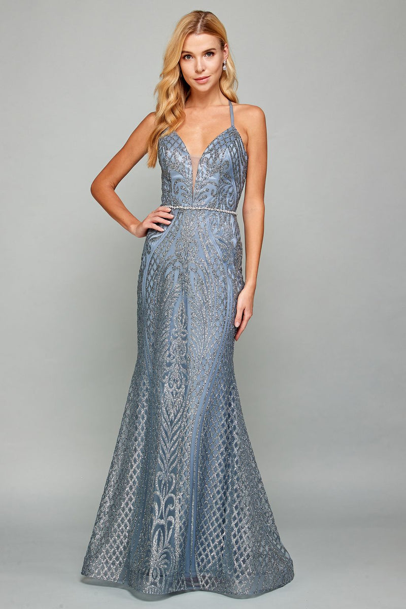 Adora Design 3037 Halter Lace-Up Fitted Long Formal Prom Gown