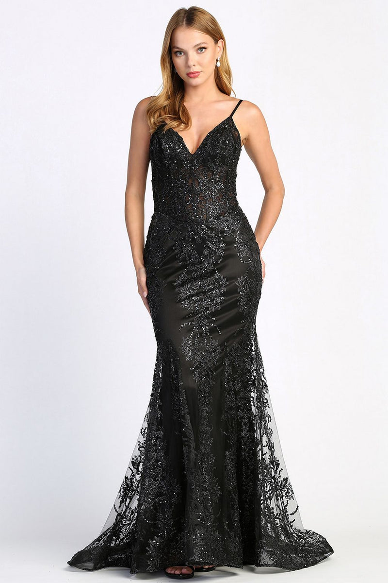 Adora Design 3053N Glitter Applique Mermaid Long Formal Gown