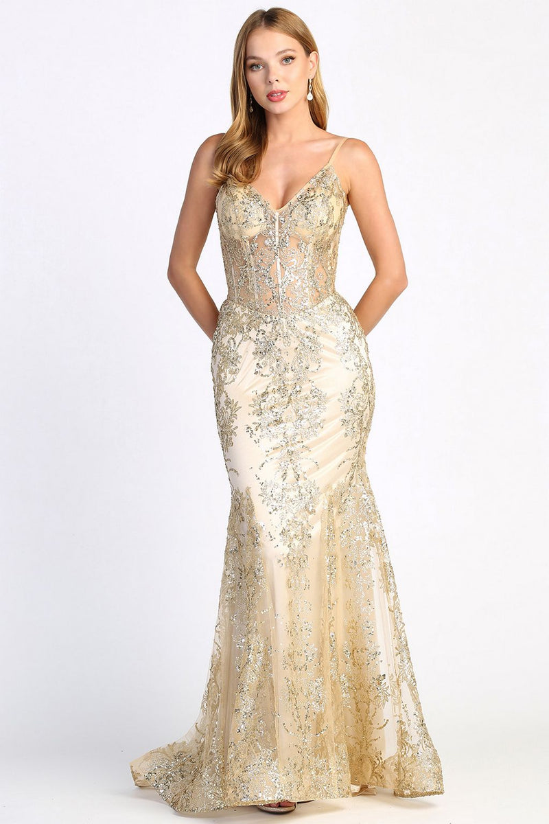 Adora Design 3053N Glitter Applique Mermaid Long Formal Gown