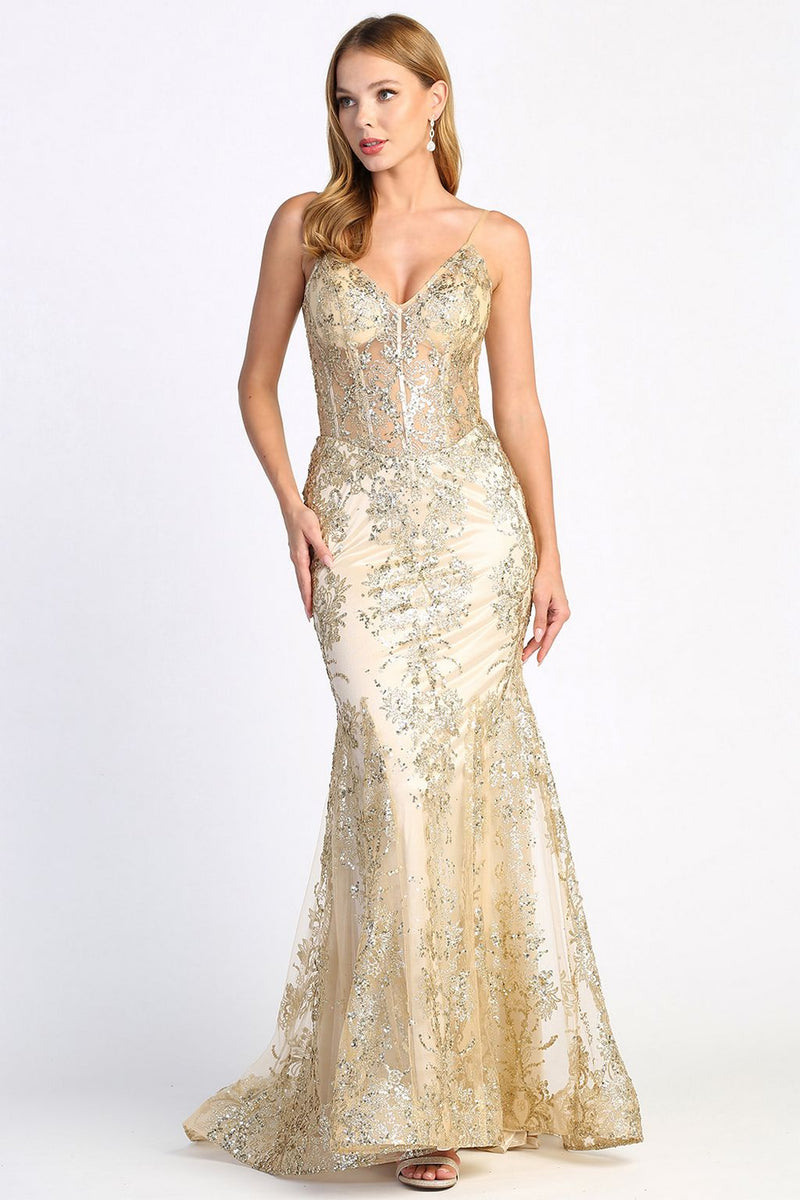 Adora Design 3053N Glitter Applique Mermaid Long Formal Gown