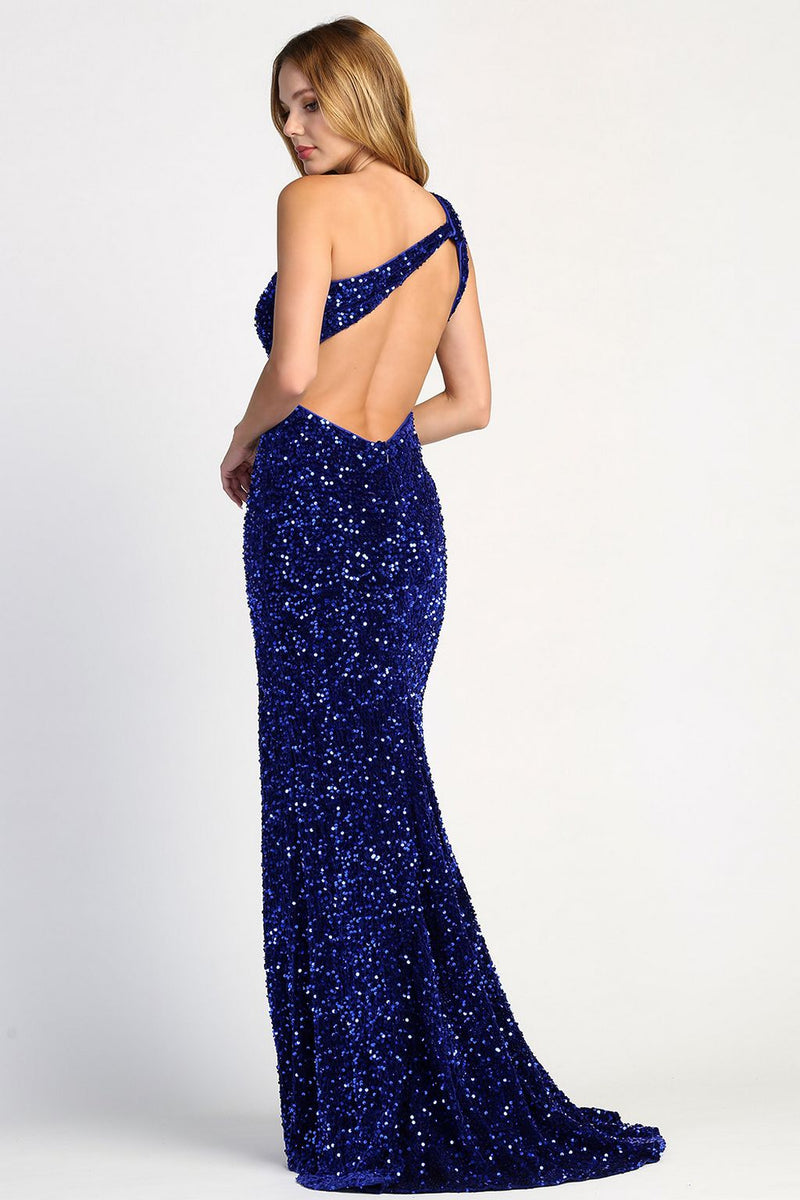 Adora Design 3067 One Shoulder Sequin Cutout Slit Gown