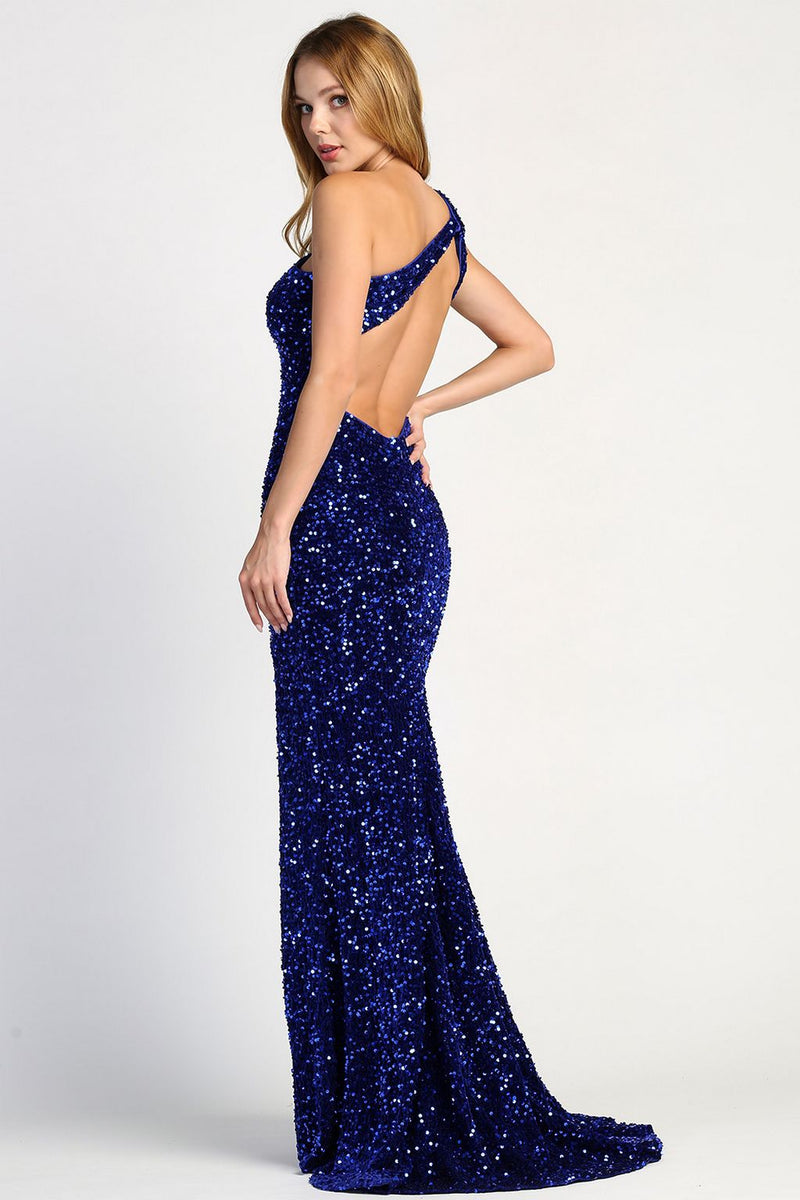 Adora Design 3067 One Shoulder Sequin Cutout Slit Gown