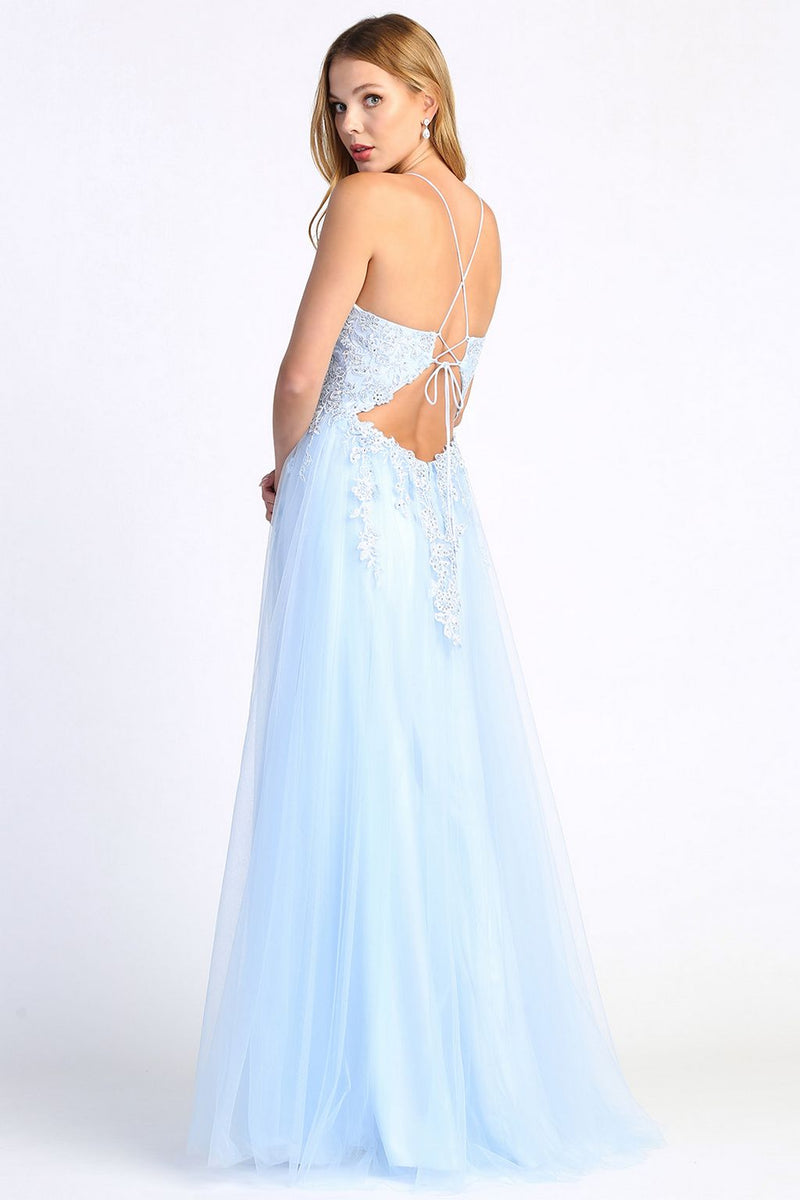 Adora Design 3077 A Line Beaded Lace Applique Formal Prom Dress