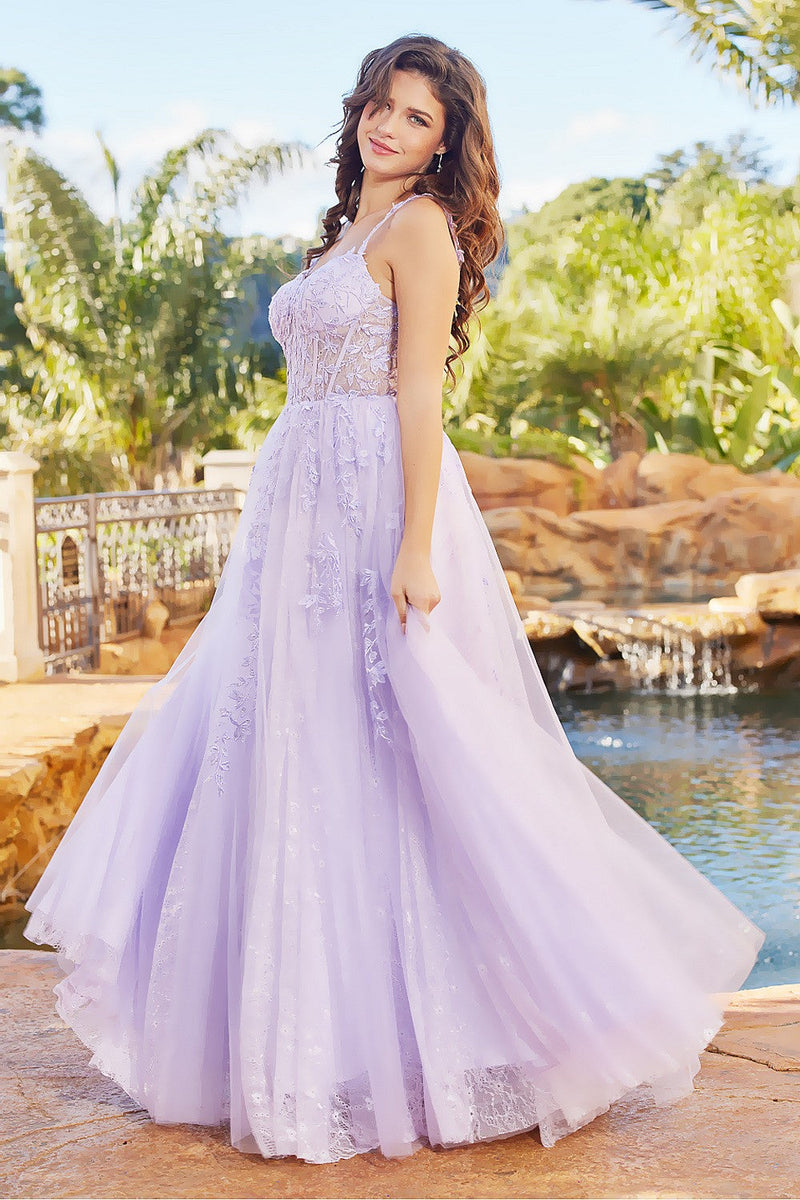 Adora 3087 A-Line Lace Applique Corset Long Formal Prom Dress