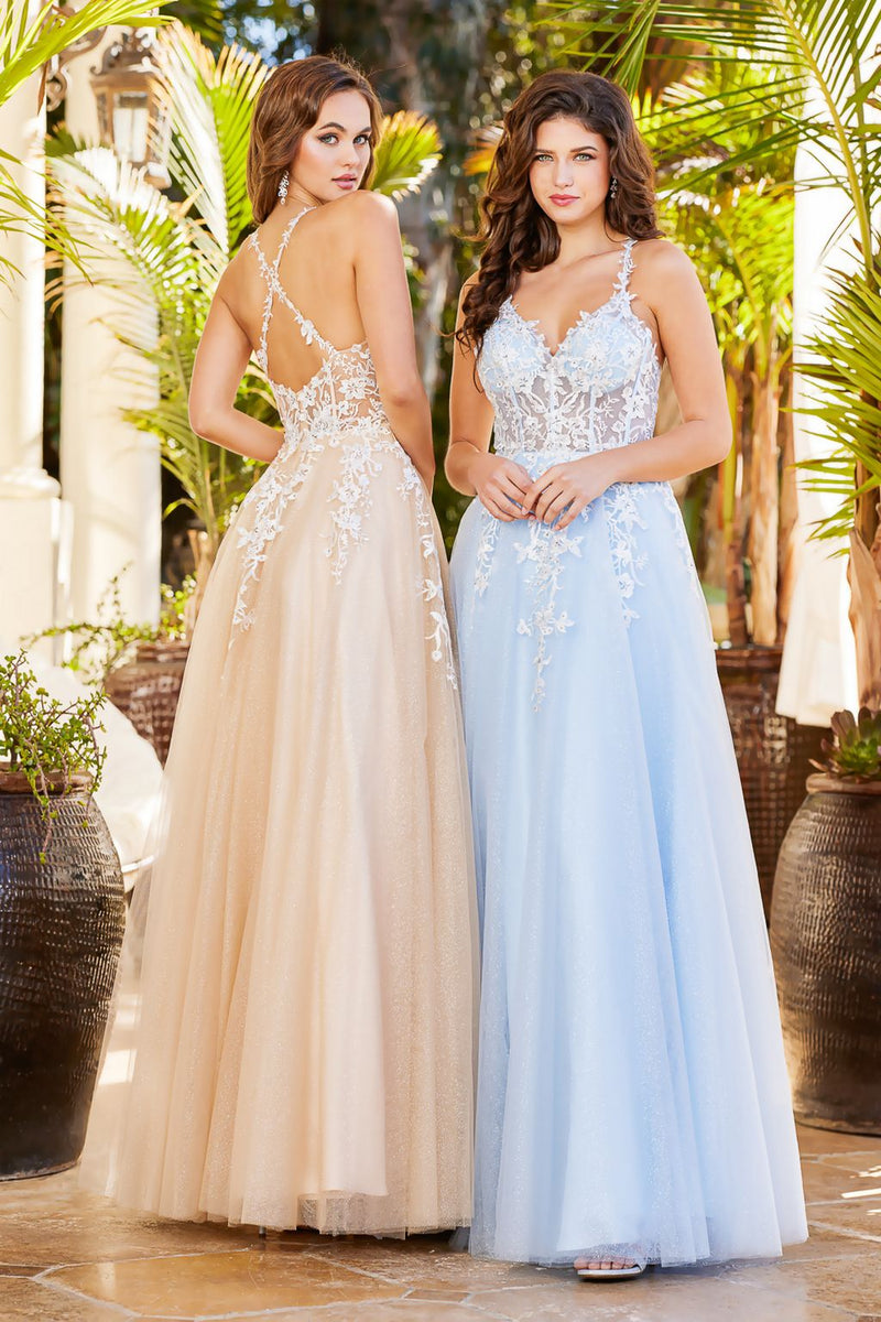 Adora Design 3089 Floral A-Line Spaghetti Strap Long Prom Dress
