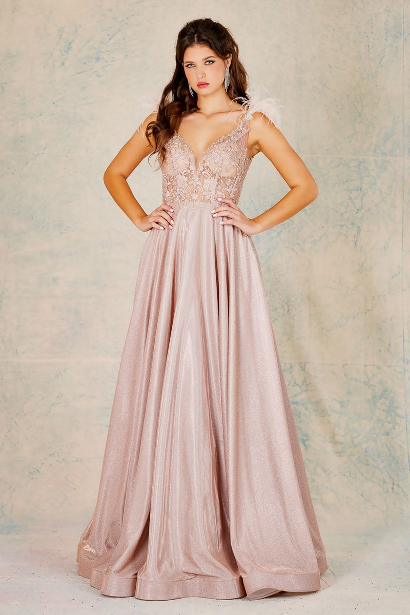 Adora Design 3094 Sleeveless A Line Feather Beaded Prom Dress
