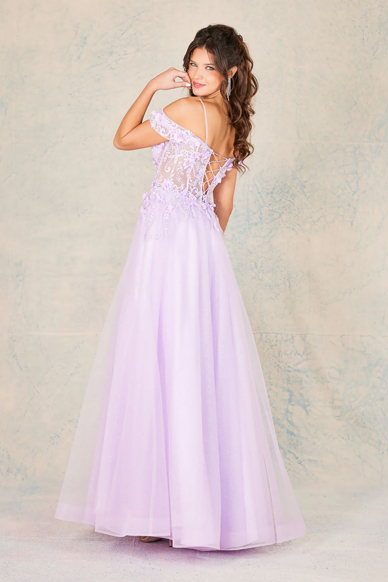 Adora Design 3109 Off Shoulder 3D Floral Applique A-Line Prom Dress