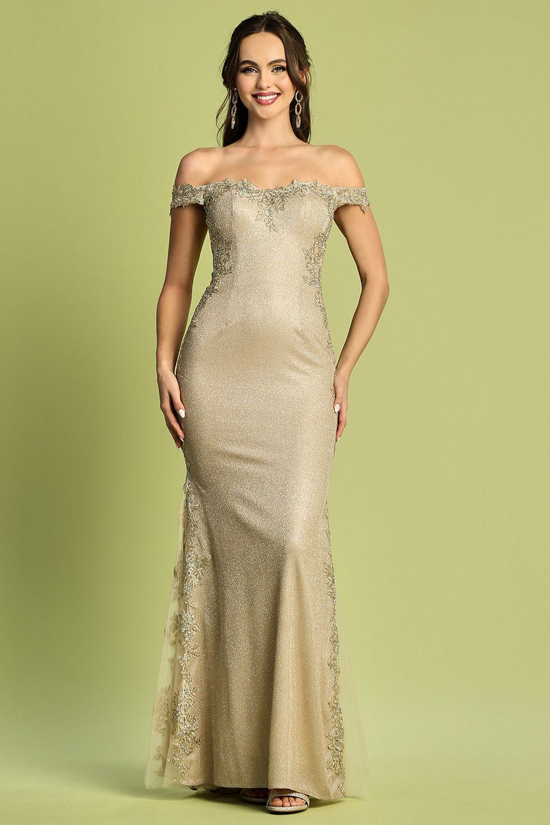Adora Design 3118 Metallic Glitter Mermaid Off-Shoulder Prom Dress