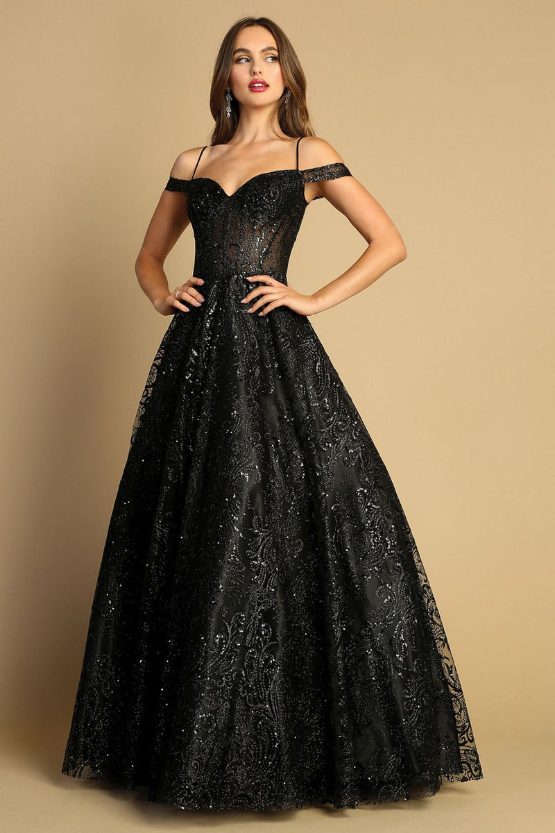 Adora Design 3142 Off Shoulder Glitter Ball Gown Long Prom Dress