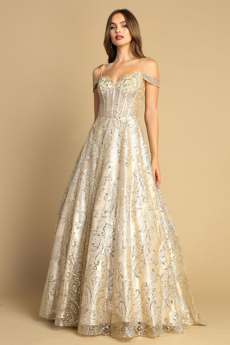 Adora Design 3142 Off Shoulder Glitter Ball Gown Long Prom Dress