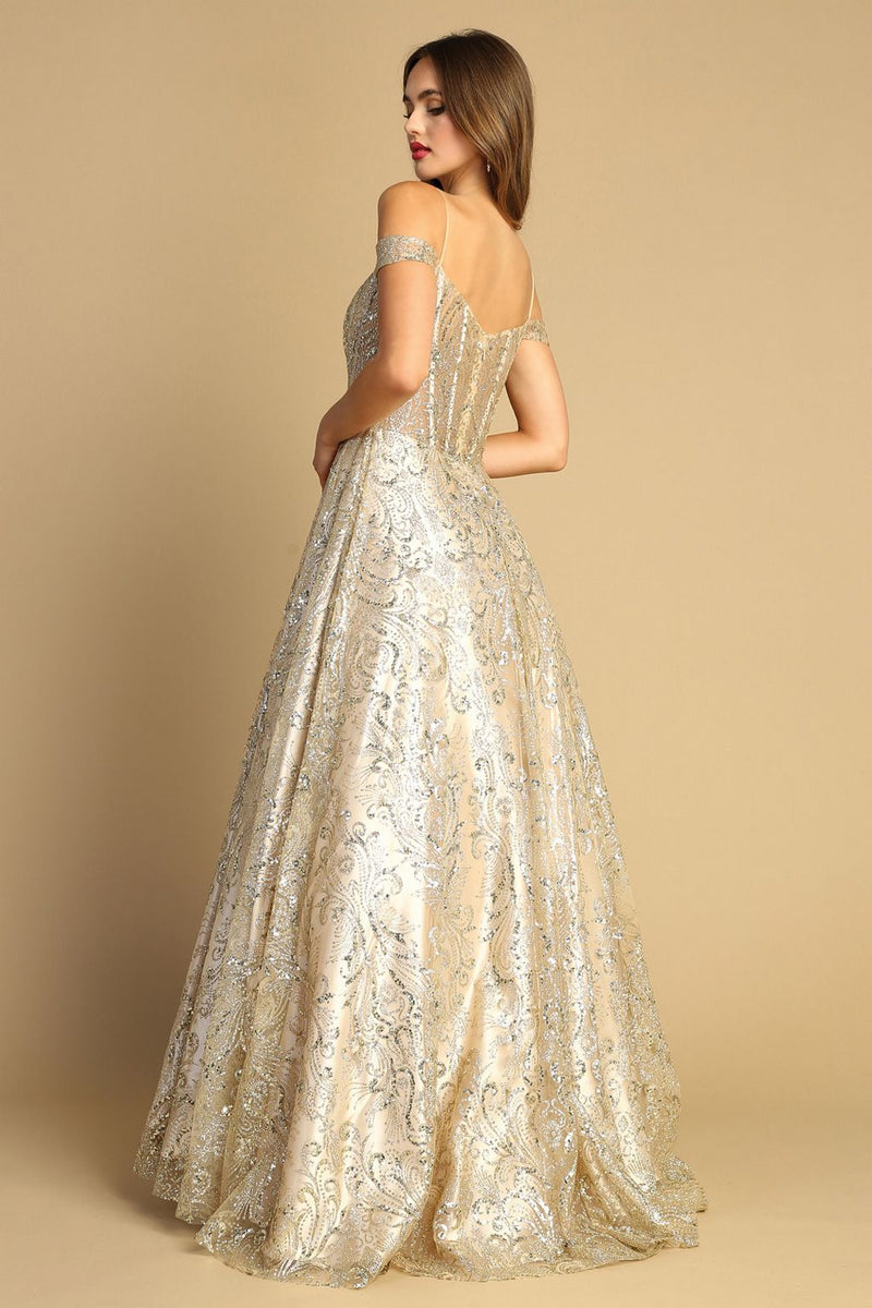 Adora Design 3142 Off Shoulder Glitter Ball Gown Long Prom Dress