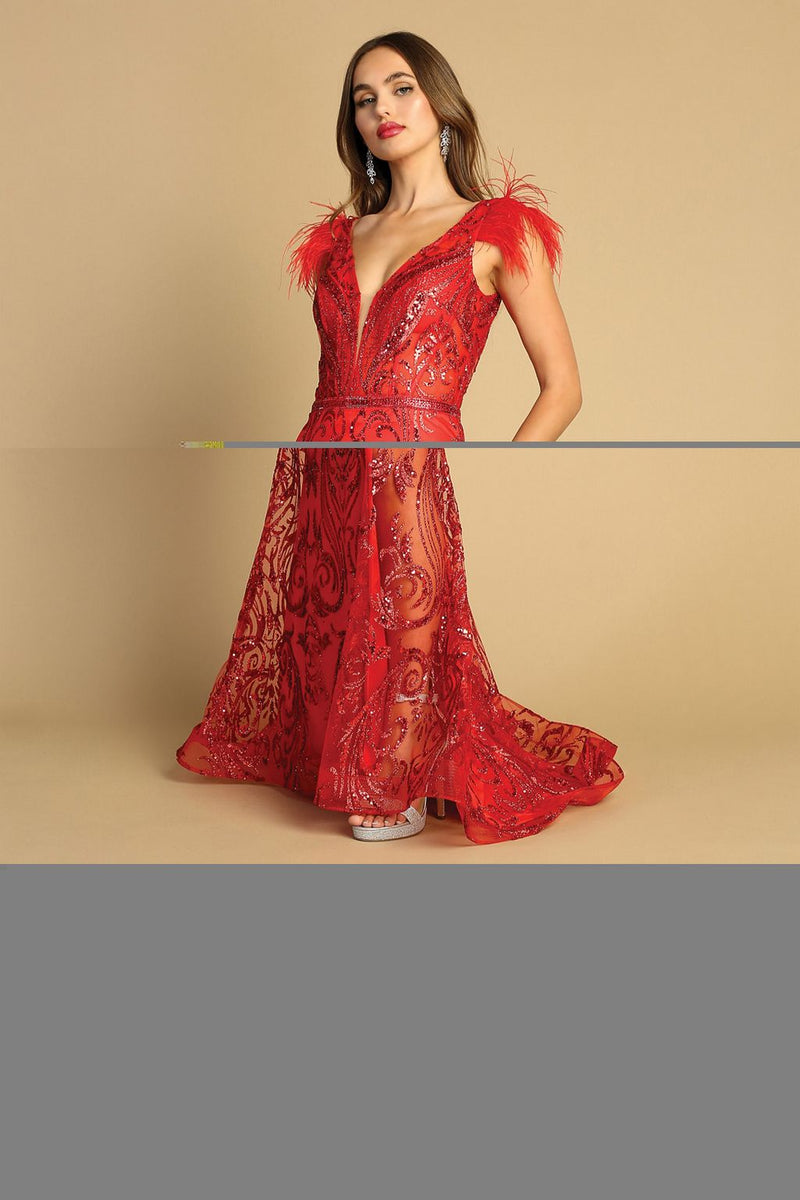 Adora Design 3151 Sleeveless Printed Glitter Long Formal Prom Dress