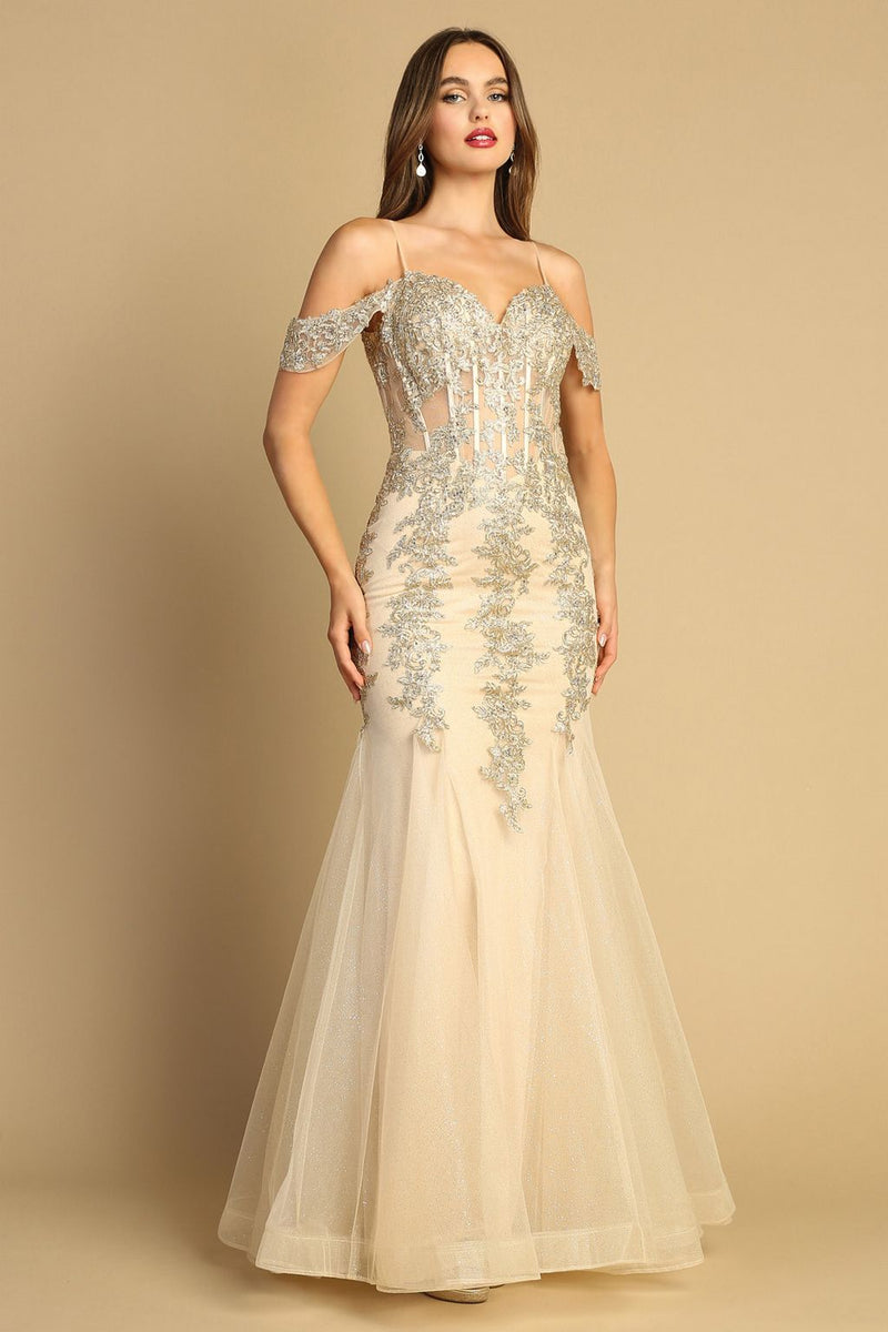 Adora Design 3156 Off Shoulder Glitter Applique Mermaid Prom Dress
