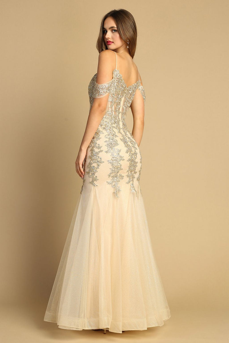 Adora Design 3156 Off Shoulder Glitter Applique Mermaid Prom Dress