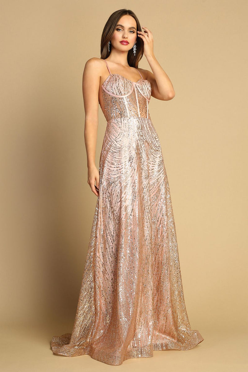 Adora Design 3167 Glitter Print Lace Corset A-Line Prom Gown