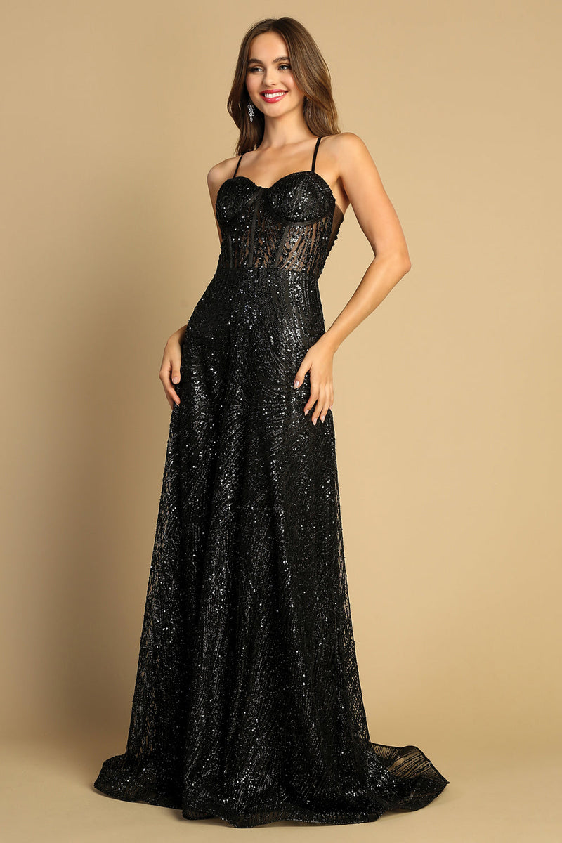 Adora Design 3167 Glitter Print Lace Corset A-Line Prom Gown