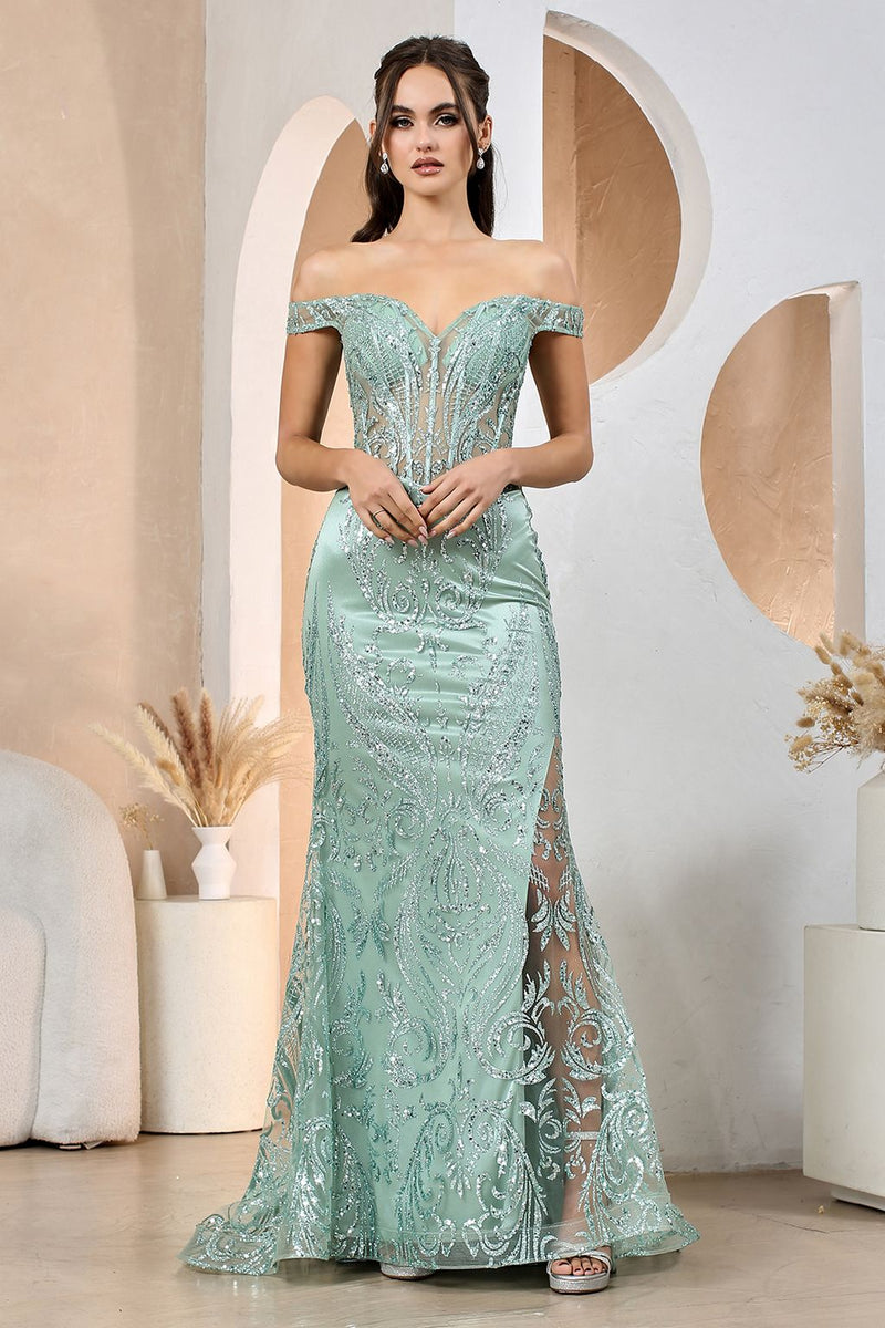 Adora Design 3168 Off Shoulder Glitter Print Mermaid Prom Gown