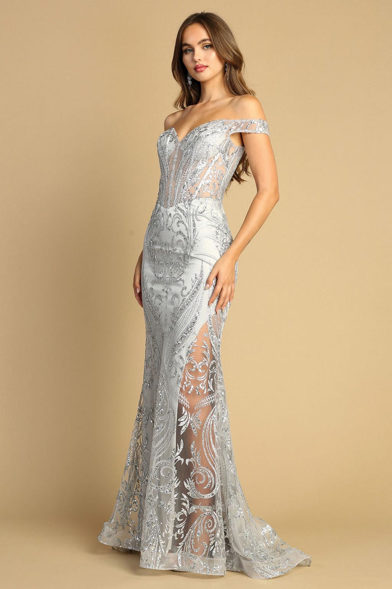 Adora Design 3168 Off Shoulder Glitter Print Mermaid Prom Gown