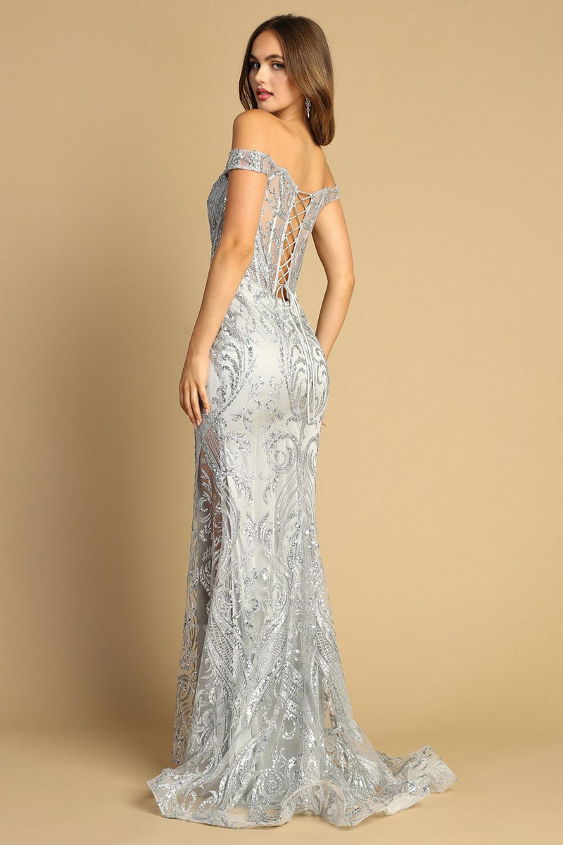 Adora Design 3168 Off Shoulder Glitter Print Mermaid Prom Gown