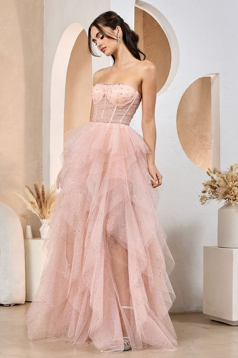 Adora Design 3210 Strapless Glitter Tulle Corset Prom Gown