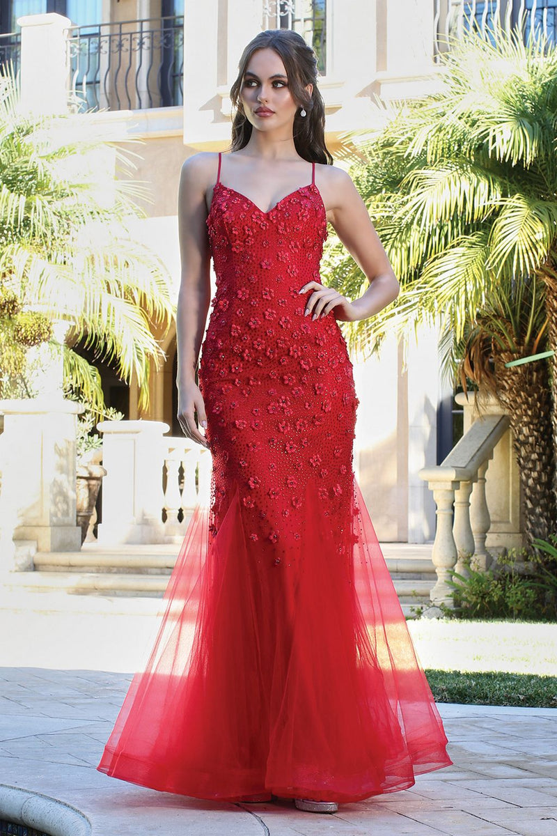 Adora Design 3212 Beaded Floral Fitted Mermaid Formal Prom Dress