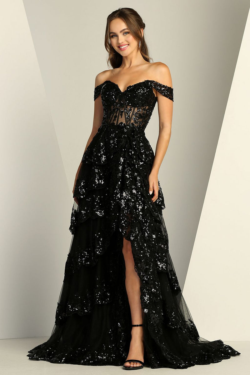Adora Design 3214 Off Shoulder A-Line Slit Long Formal Gown